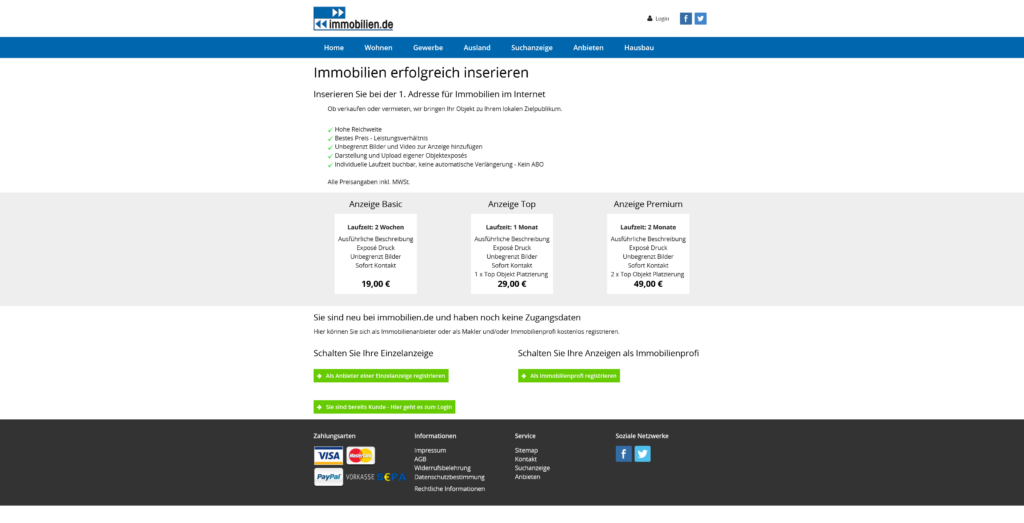 Preise bei immobilien.de