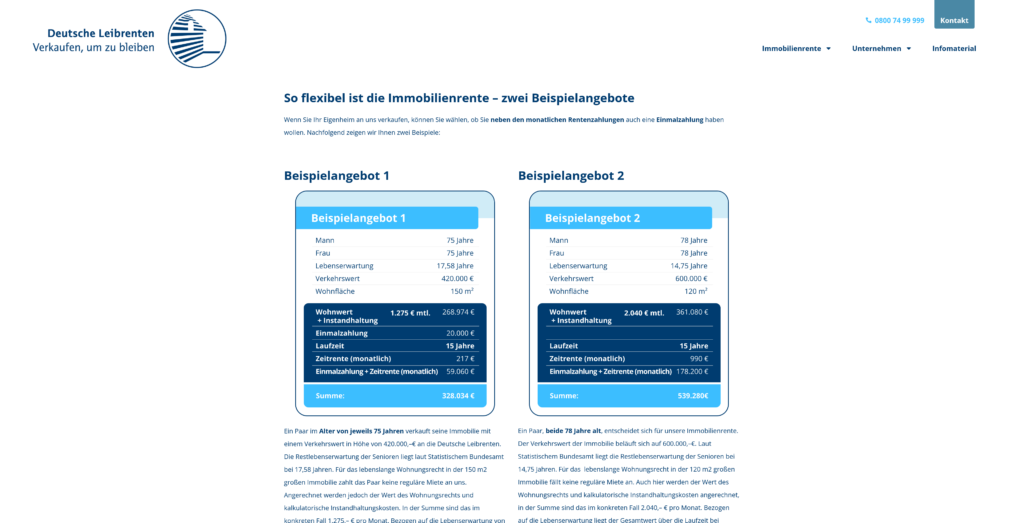 Beispiele bei Deutsche Leibrenten